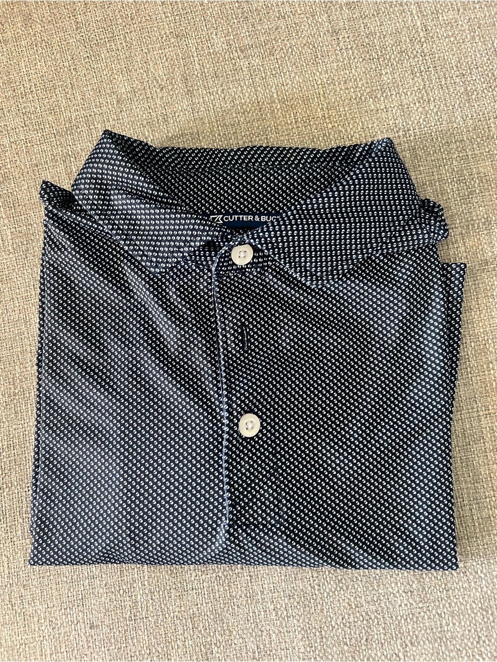 Cutter & Buck Men's Navy Golf Shirt with White Micro Dot Pattern